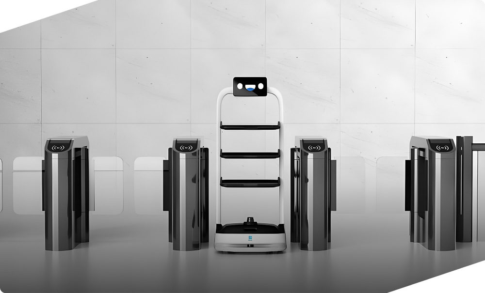 Robot đi qua cổng an ninh